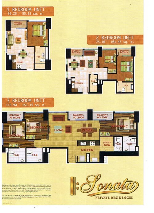 Sonata Private Residences 1BR, 2BR, 3BR Layouts